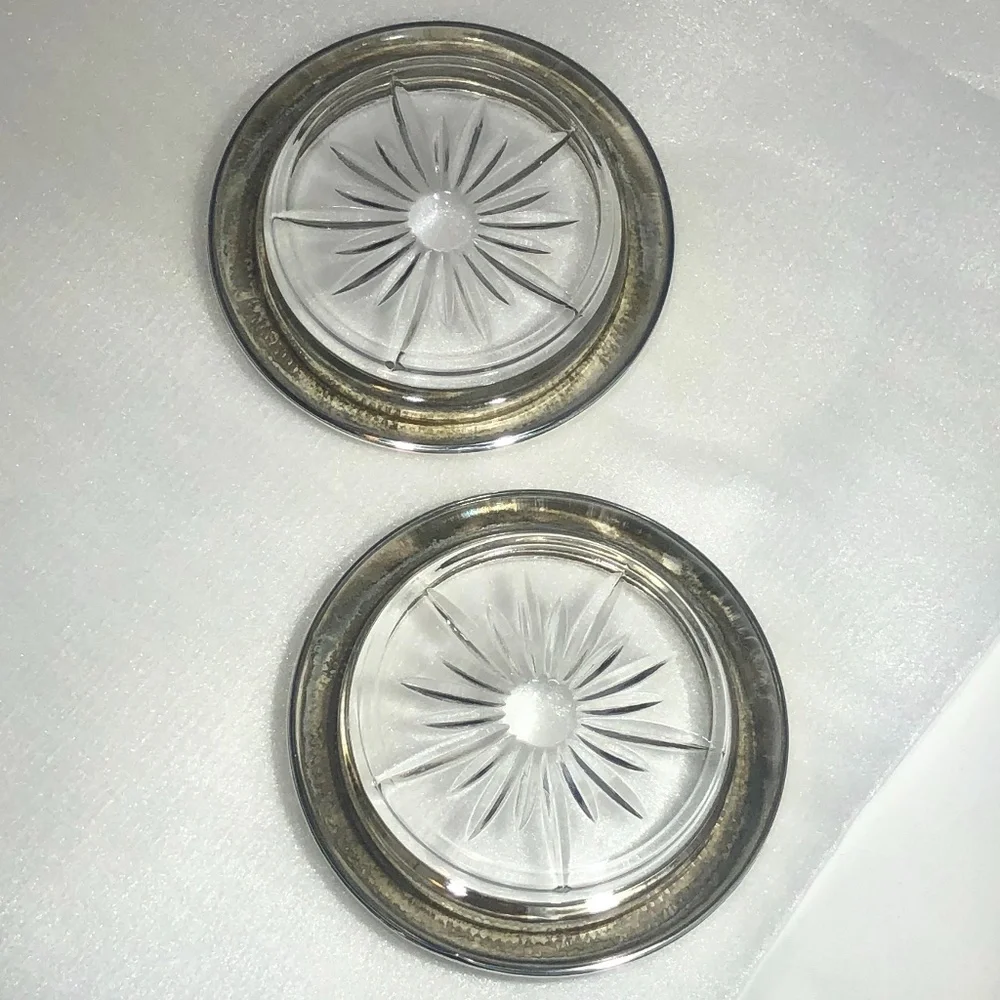 FRANK M WHITING & CO STERLING & CRYSTAL COASTERS - SET of 2